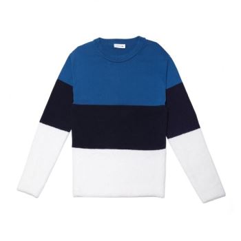 Lacoste Crew Neck Colorblock Cotton, Mohair And Wool Jersey Sweater - Svetr Dámské Bílé / Tmavě Blan